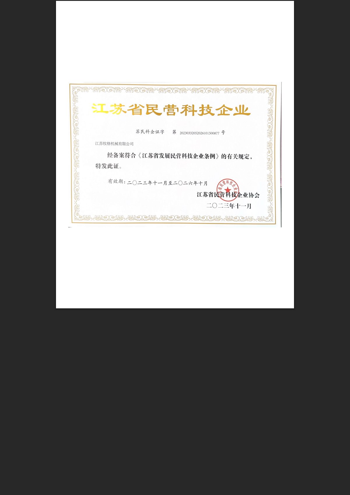 Jiangsu Private Technology Enterprise